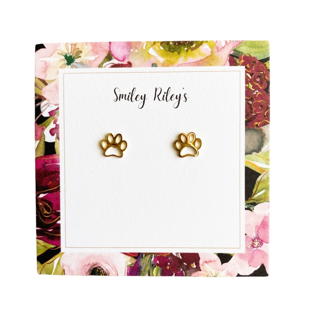 New 18K Gold Paw Print Stud Earrings